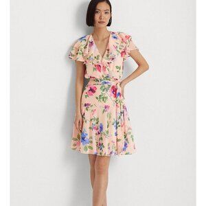 Ralph Lauren Floral Belted Crinkle Georgette Dress
